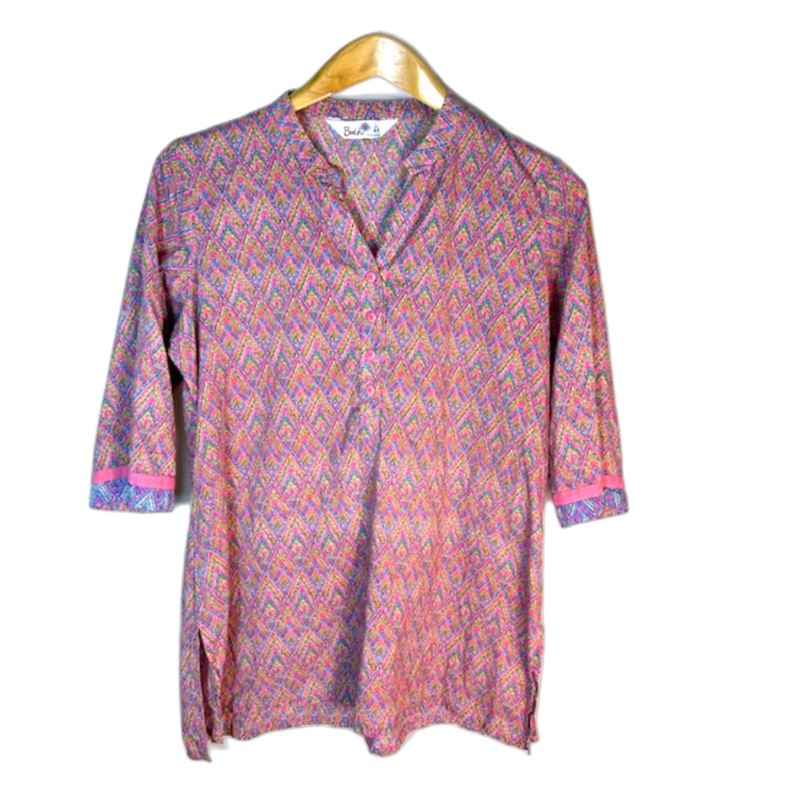 Bodhi Womens Nwot Multicolor Chevron Print V-Neck 3/4 Sleeve Tunic Top Size L — image 2 of 8